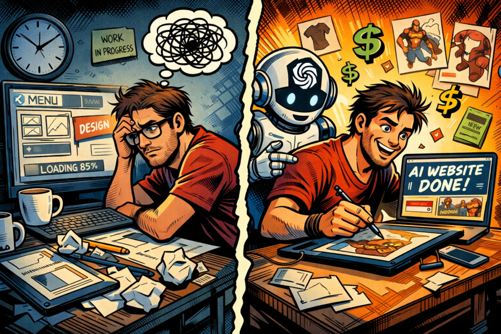 ai-artist-workflow-comic-style-website-building-vs-creating-art